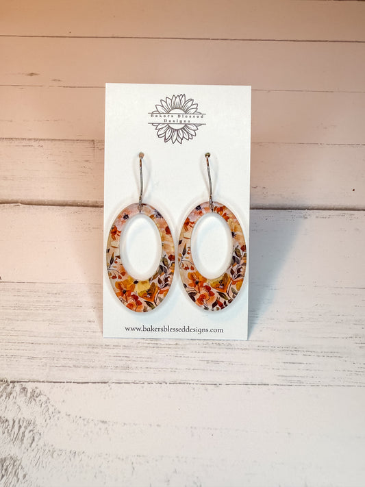 Autumn Floral Oval Earrings – Handmade Lightweight Oval Statement Jewelry