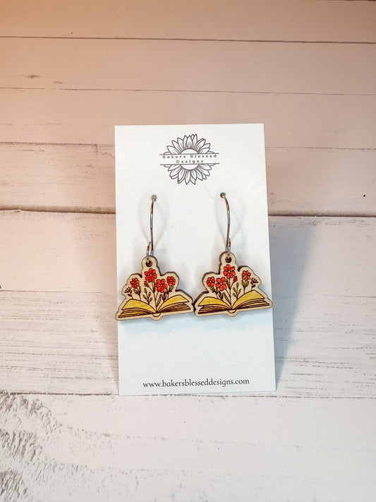Open Book & Flowers Earrings – Handmade Literary Jewelry for Book Lovers