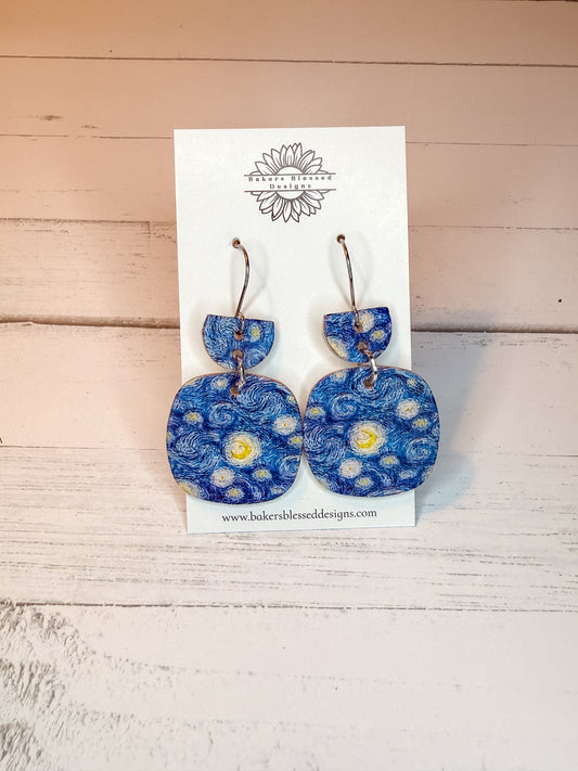 Starry Night Statement Earrings – Van Gogh Inspired Handmade Jewelry