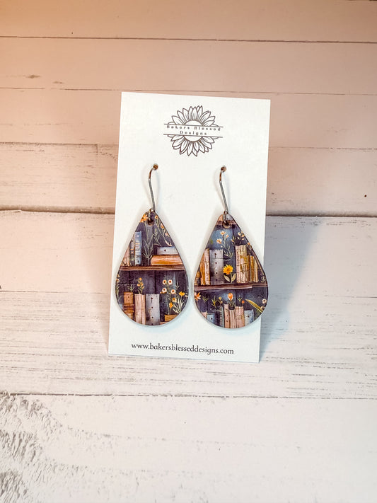 Bookshelf Teardrop Earrings – Handmade Lightweight Jewelry for Book Lovers & Teachers