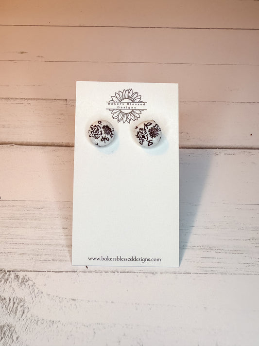 Black Floral Fabric Stud Earrings – Lightweight Everyday Jewelry