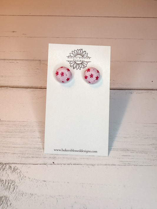 Pink Floral Fabric Stud Earrings – Lightweight Everyday Jewelry