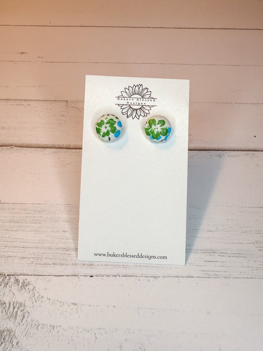 Green Floral Fabric Stud Earrings – Lightweight Everyday Jewelry