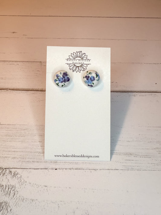 Blue/Purple Floral Fabric Stud Earrings – Lightweight Everyday Jewelry