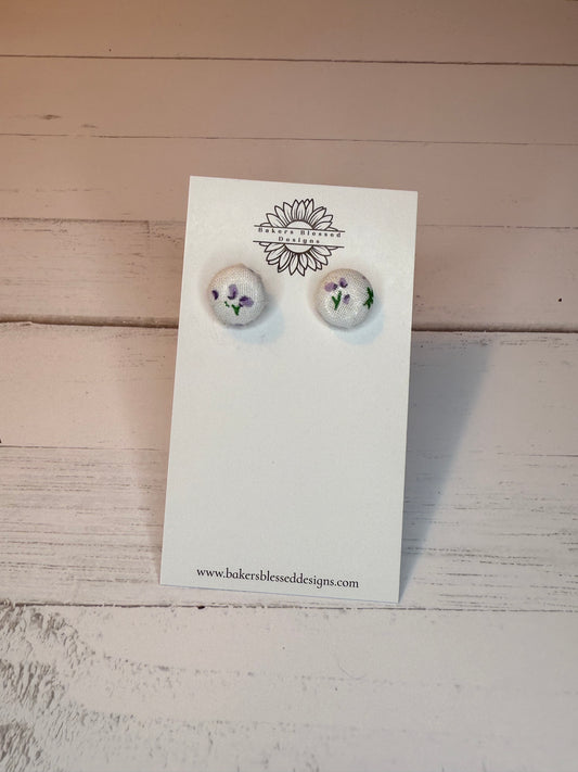 Purple Floral Fabric Stud Earrings – Lightweight Everyday Jewelry