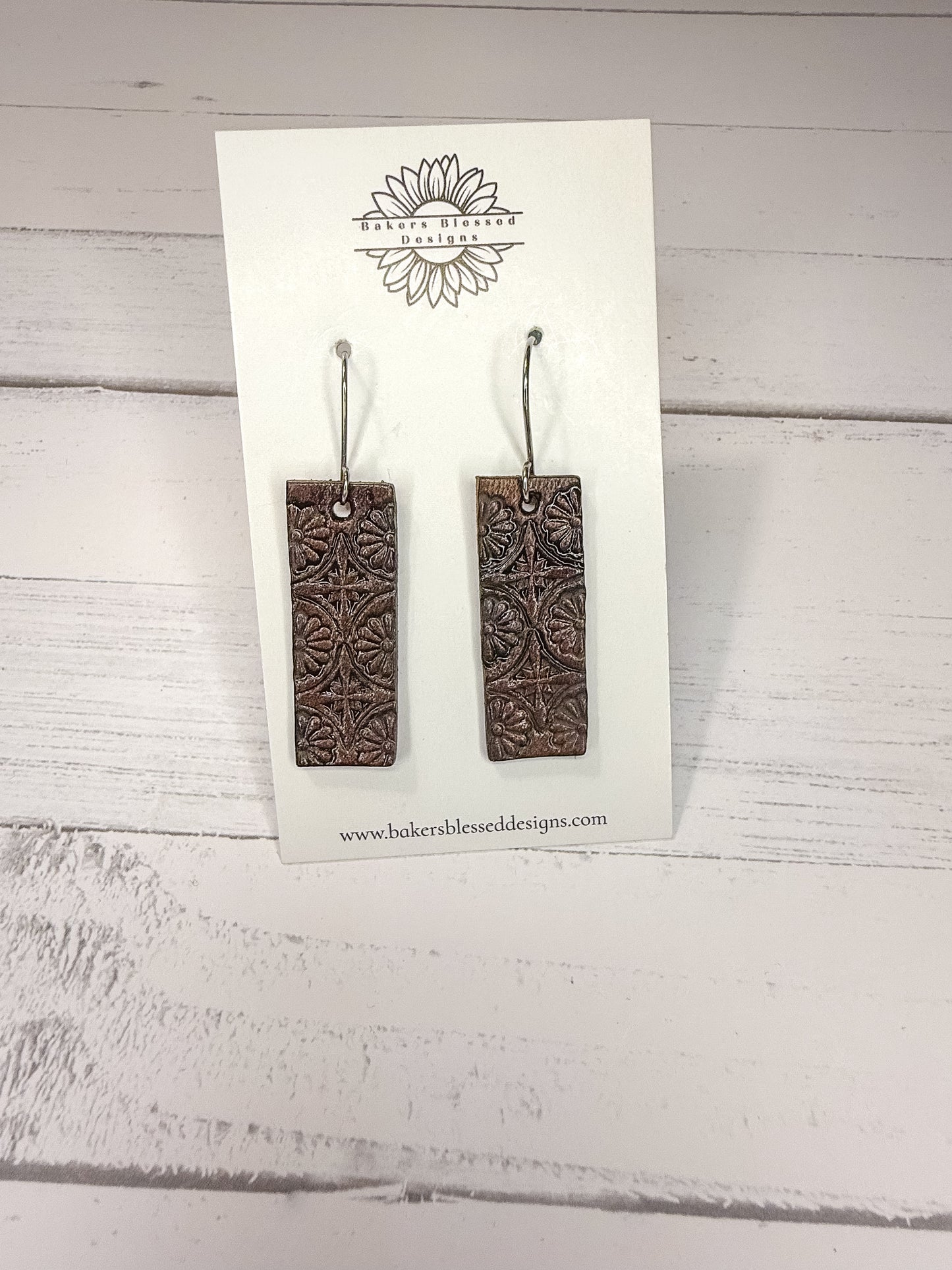 Western Tooled Rectangle Earrings – Handmade Lightweight Rustic Jewelry