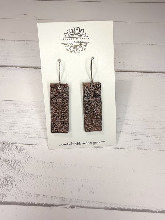 Western Tooled Rectangle Earrings – Handmade Lightweight Rustic Jewelry