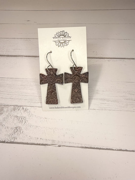 Tooled Cross Earrings – Handmade Lightweight Faith-Inspired Jewelry