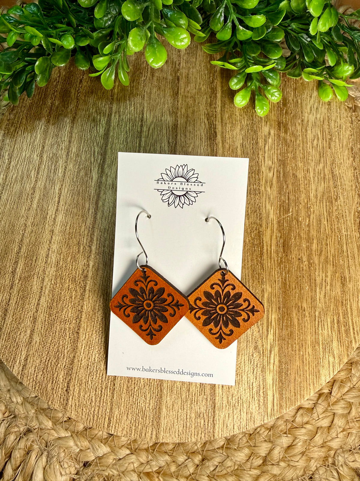 Engraved Leather Earrings