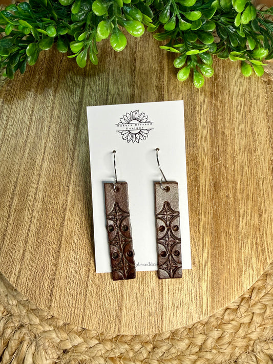 Tooled Bar Leather Earrings