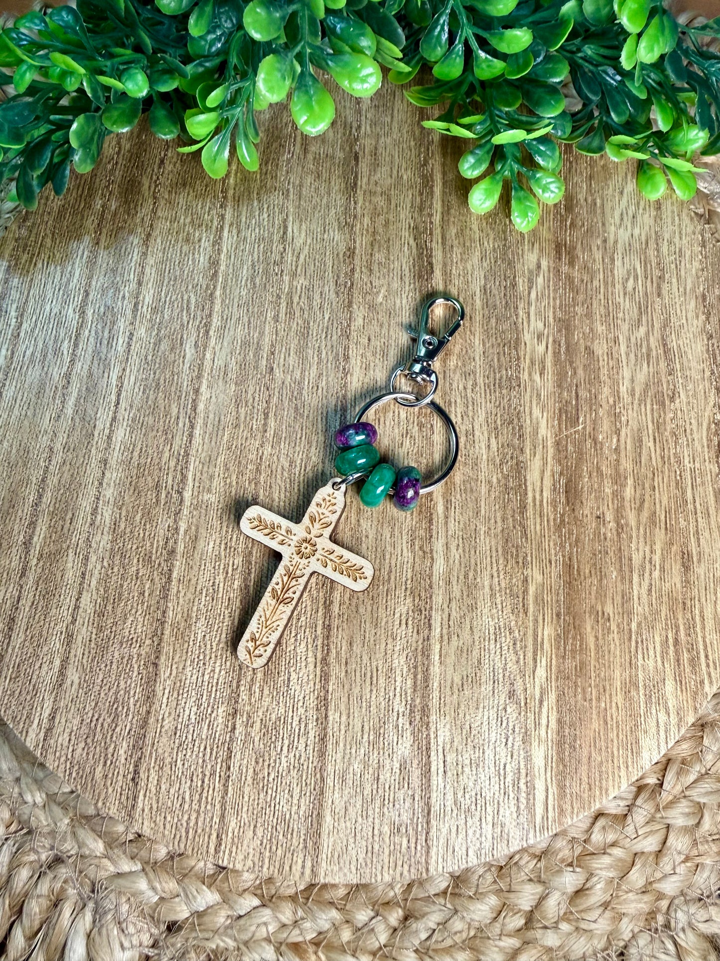 Floral Cross Purse Clip / Keychain
