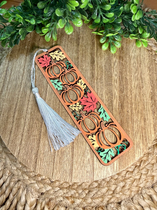 Fall Pumpkin/Leaves Leather Bookmark
