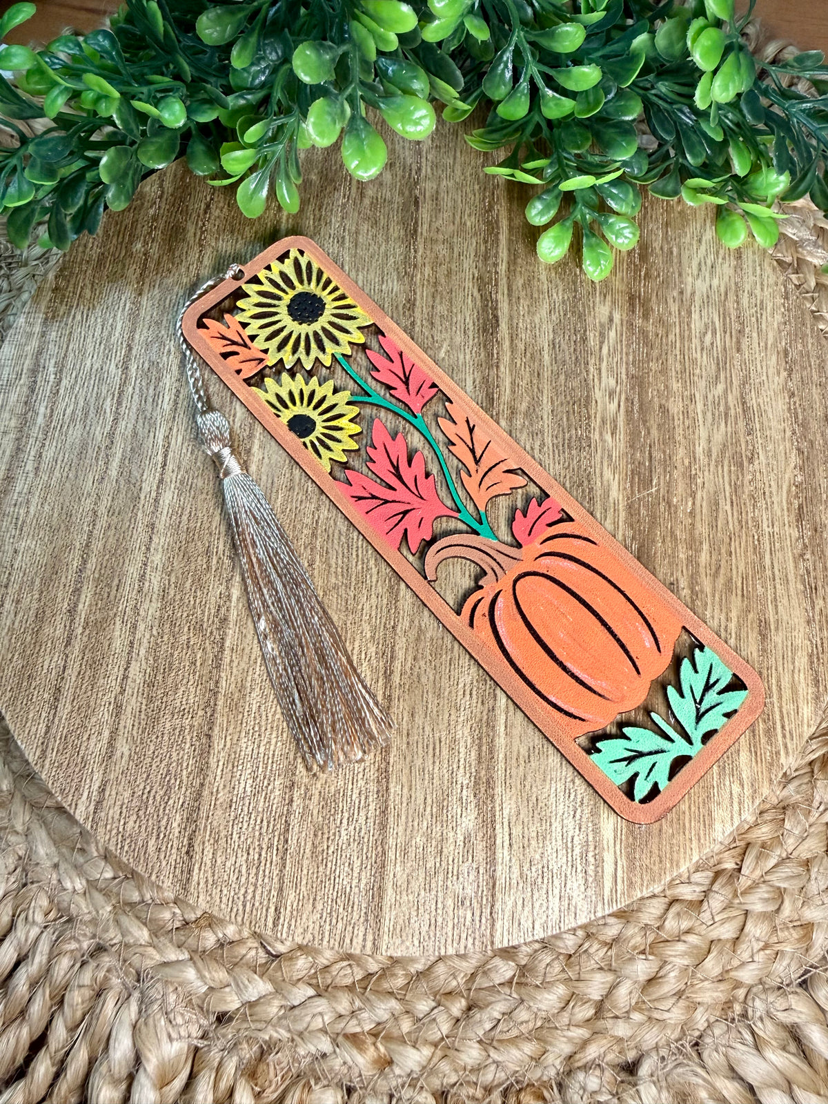 Fall Pumpkin Leather Bookmark