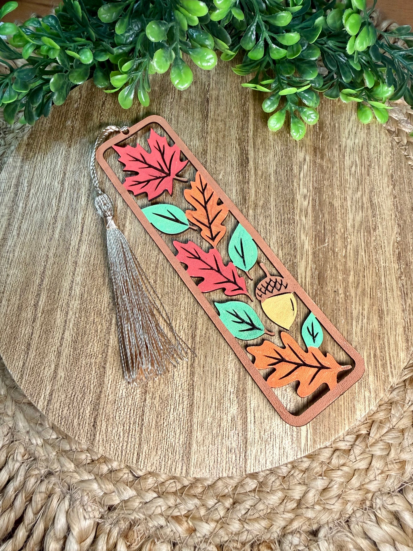 Fall Leaves Leather Bookmark