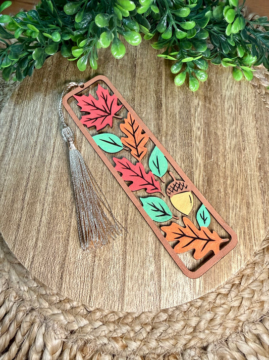 Fall Leaves Leather Bookmark