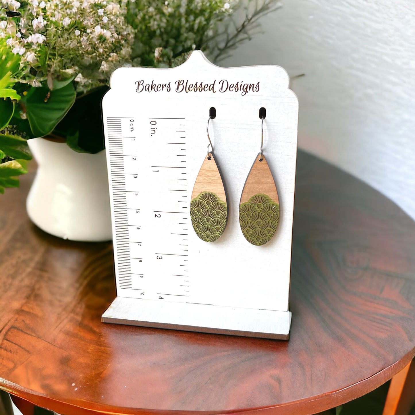 Green Fan Dangle Earrings