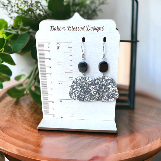 Black Lacey Leather Earrings