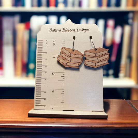 Cherry Wood Book Stack Wooden Earrings