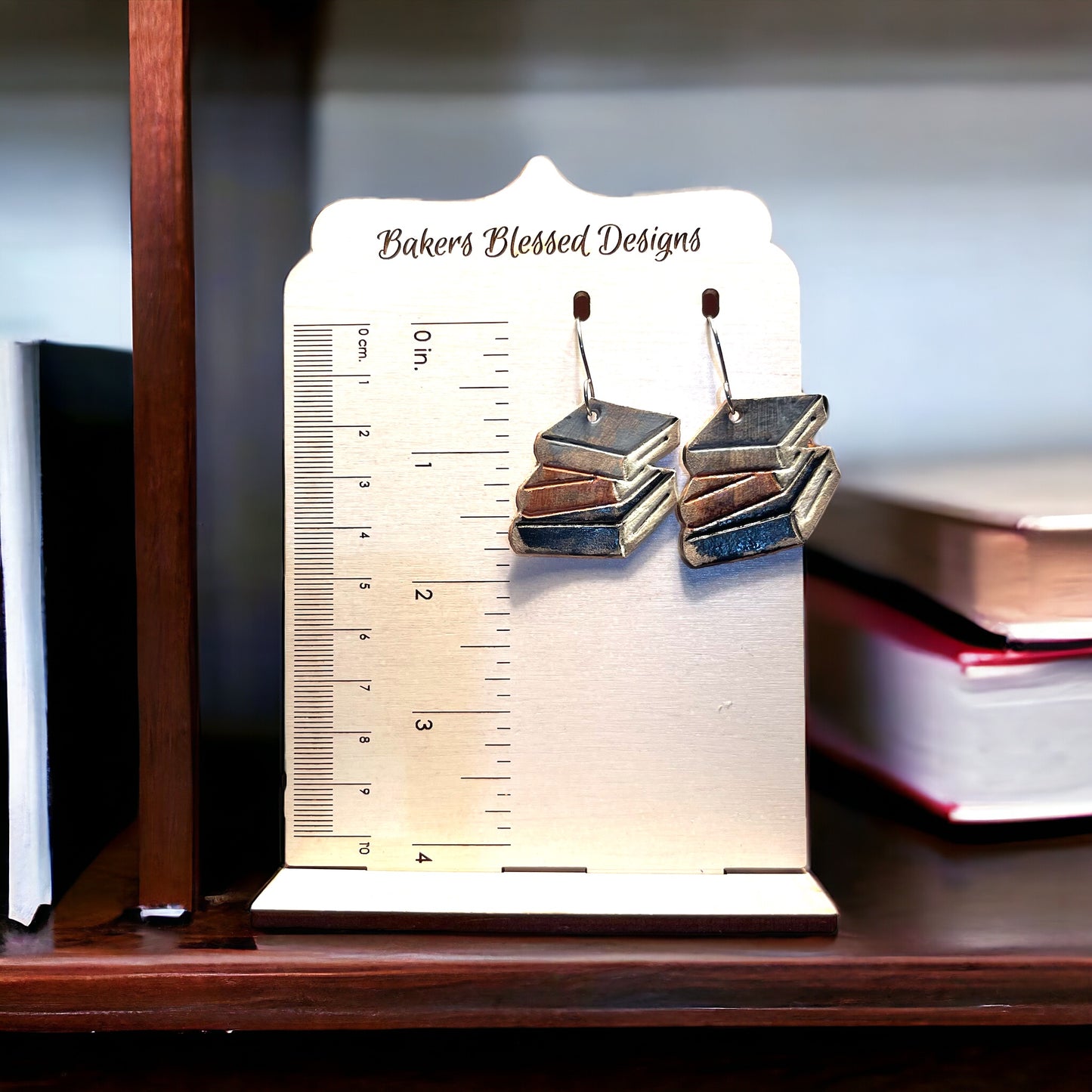 Distressed Book Stack Leather Earrings