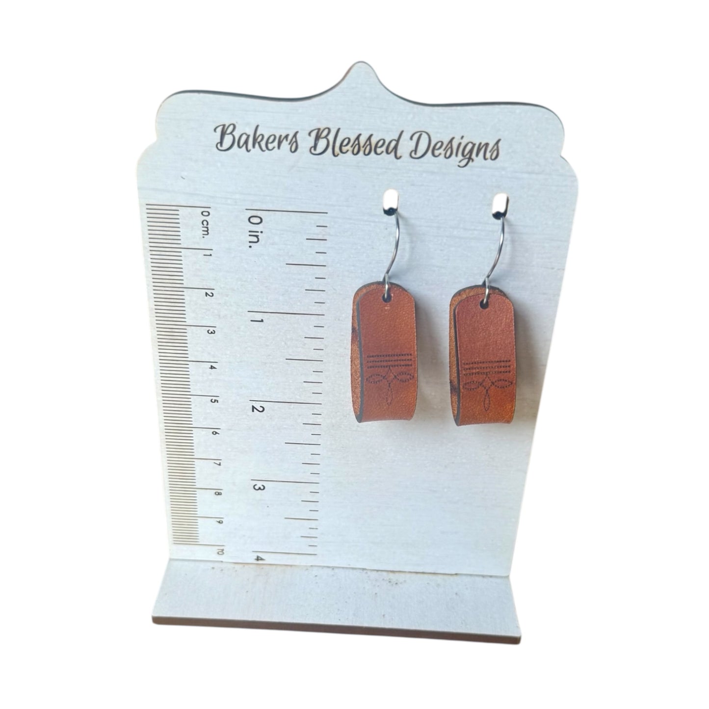 Western Stitch Bow Genuine Leather Earrings – Lightweight Handmade Rustic Dangles