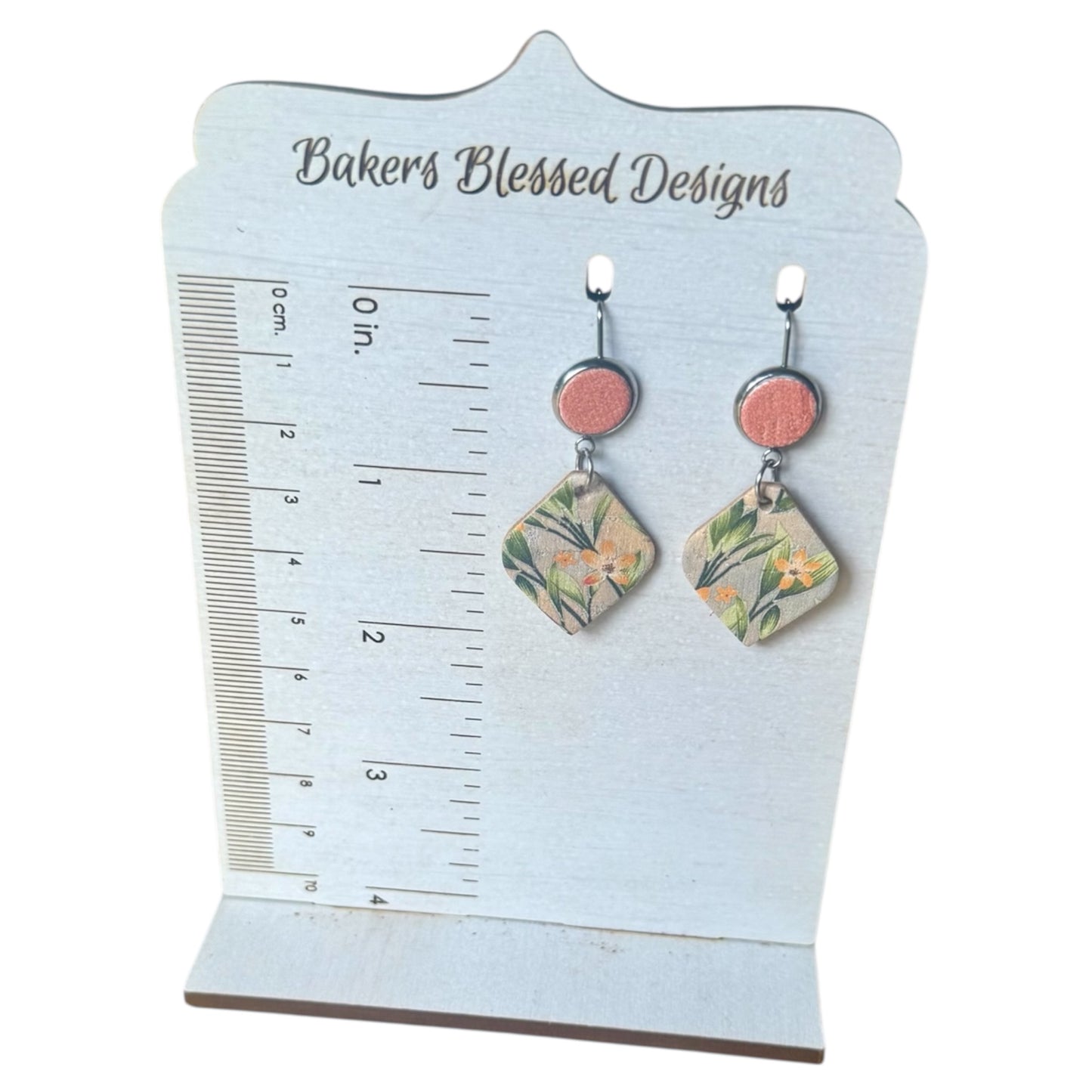 Blush & Botanical Diamond Drop Earrings – Lightweight Cork Dangles
